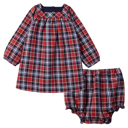Baby Girls Red Tartan Dress With Bloomers