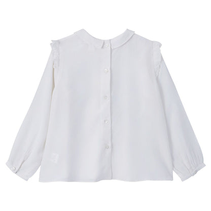 Girls Ivory Silk Blouse With Frilly Shoulder