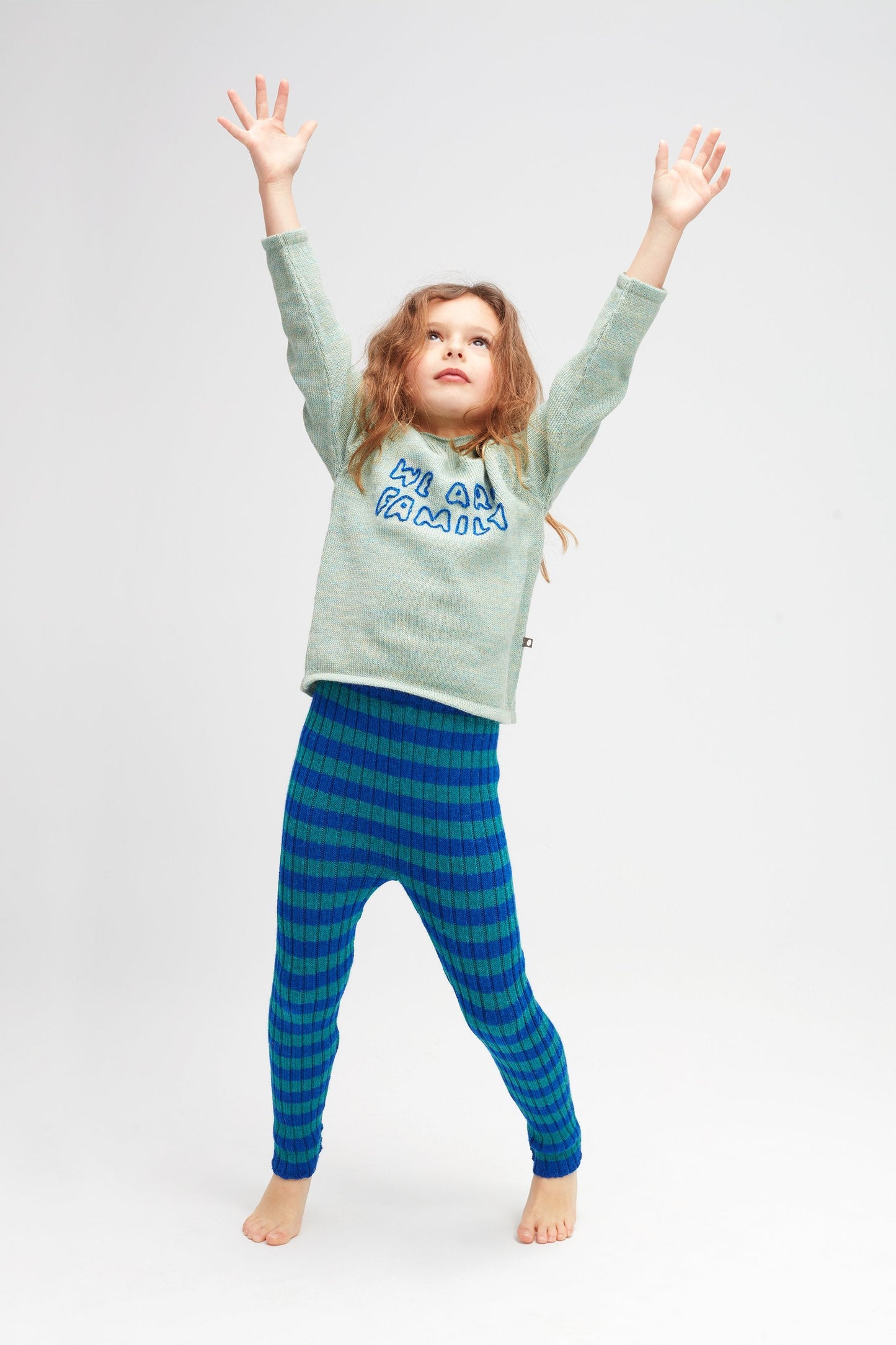 女童蓝色条纹羊驼毛长裤