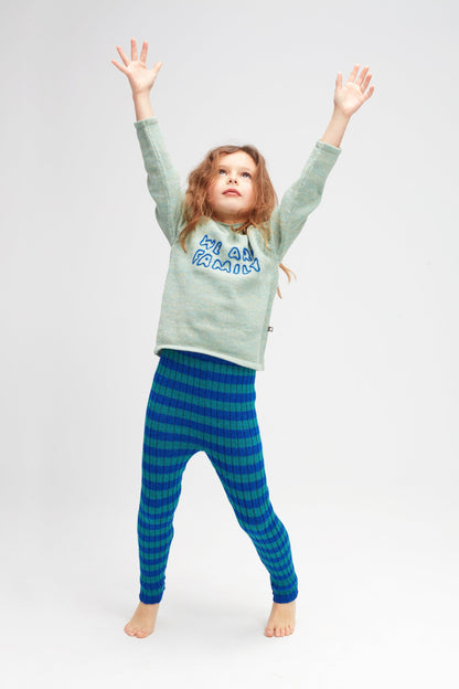 女童蓝色条纹羊驼毛长裤