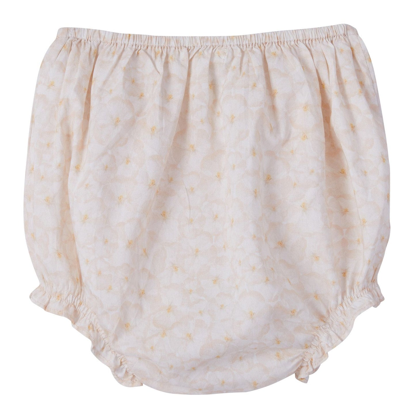 Baby Girls Beige Pansy Printted Dress&Knickers With Mustard Yellow Ribbon