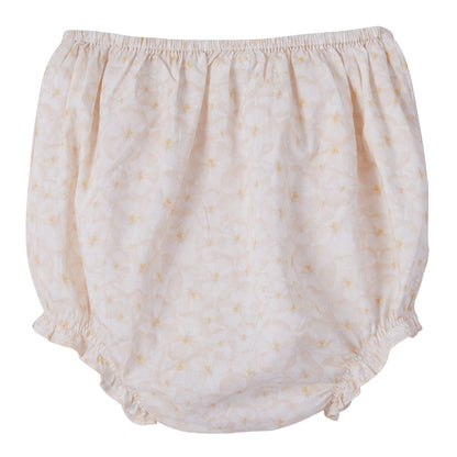 Baby Girls Beige Pansy Printted Dress&Knickers With Mustard Yellow Ribbon