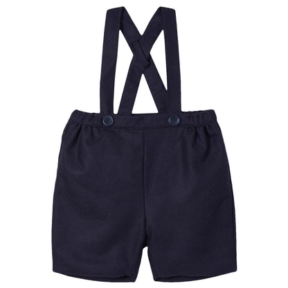 Baby Boys Navy Blue Suspender Wool Short