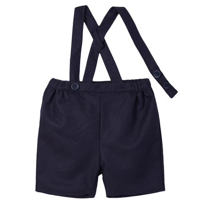 Baby Boys Navy Blue Suspender Wool Short
