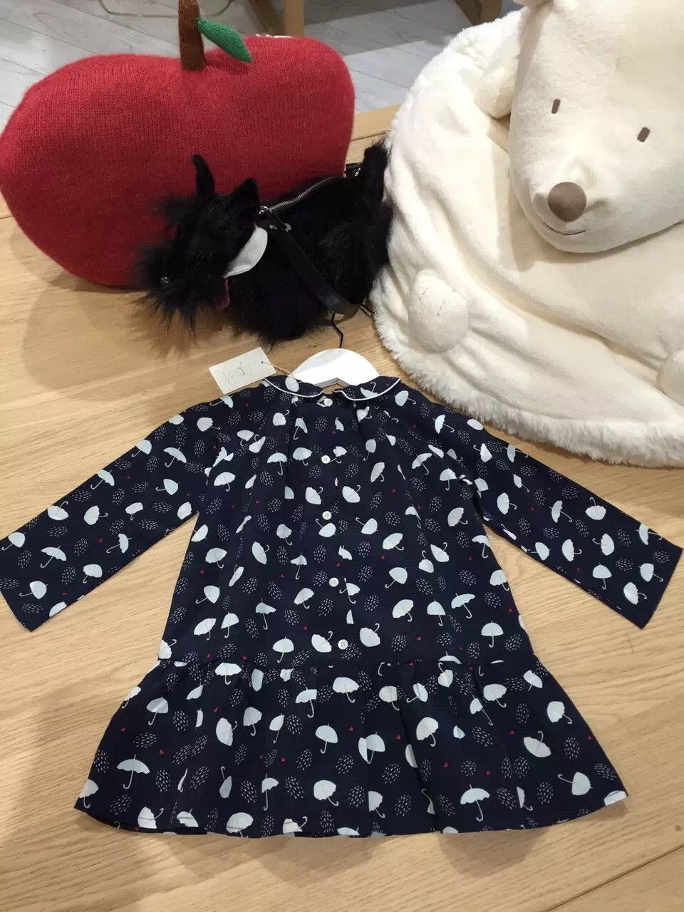 Baby Girls Black Umbrella Printed Dress