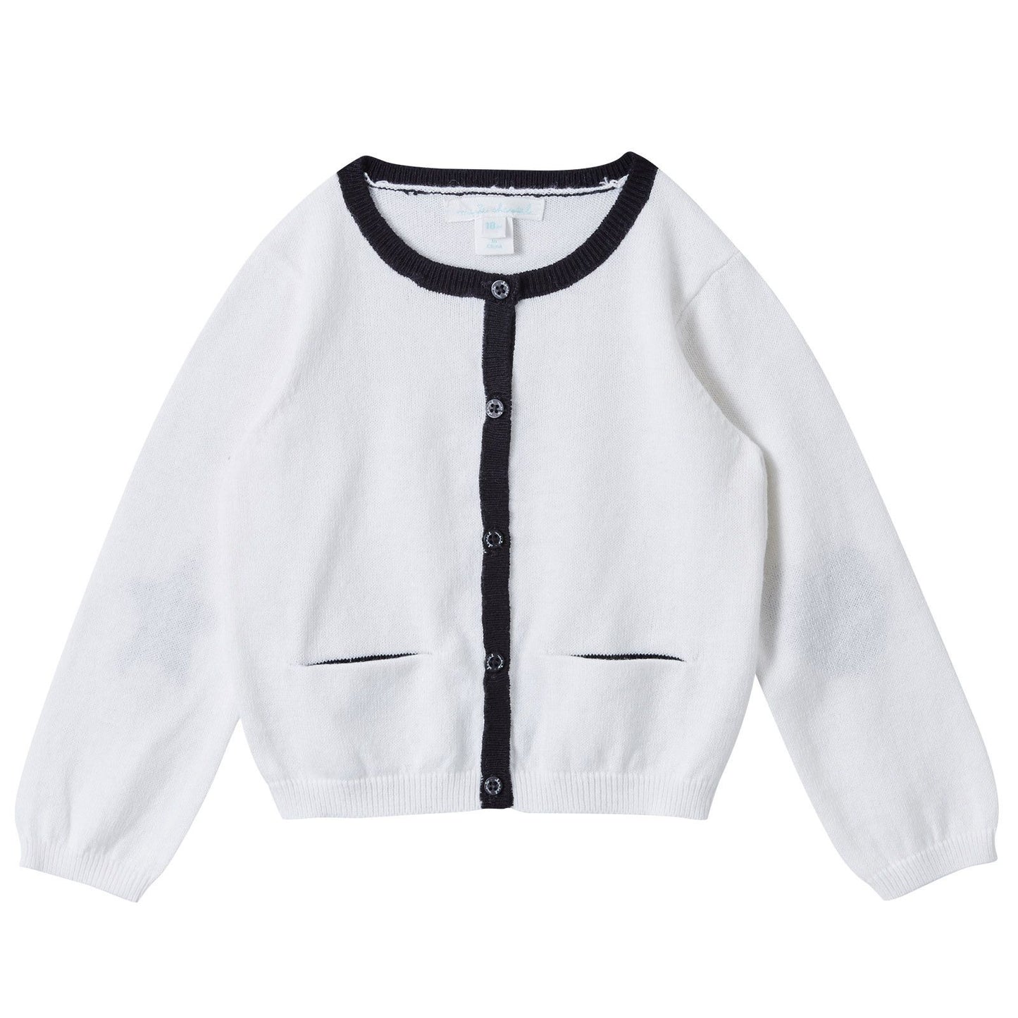 Baby Girls White Knitted Heart and Star Printed Cardigan