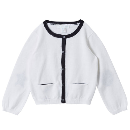 Baby Girls White Knitted Heart and Star Printed Cardigan