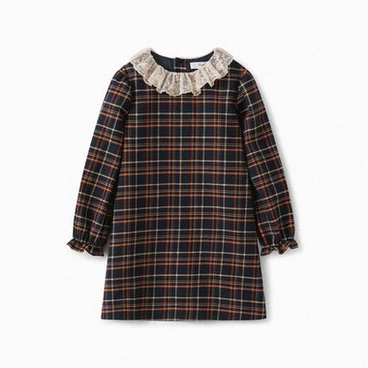 Girls Navy Check Dress