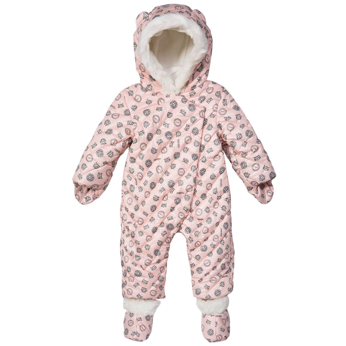 Baby Girls Red Tiger Printed Snowsuit&Bootees With Synthetic fur trims