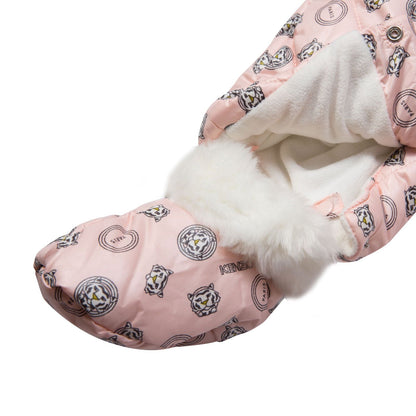 Baby Girls Red Tiger Printed Snowsuit&Bootees With Synthetic fur trims