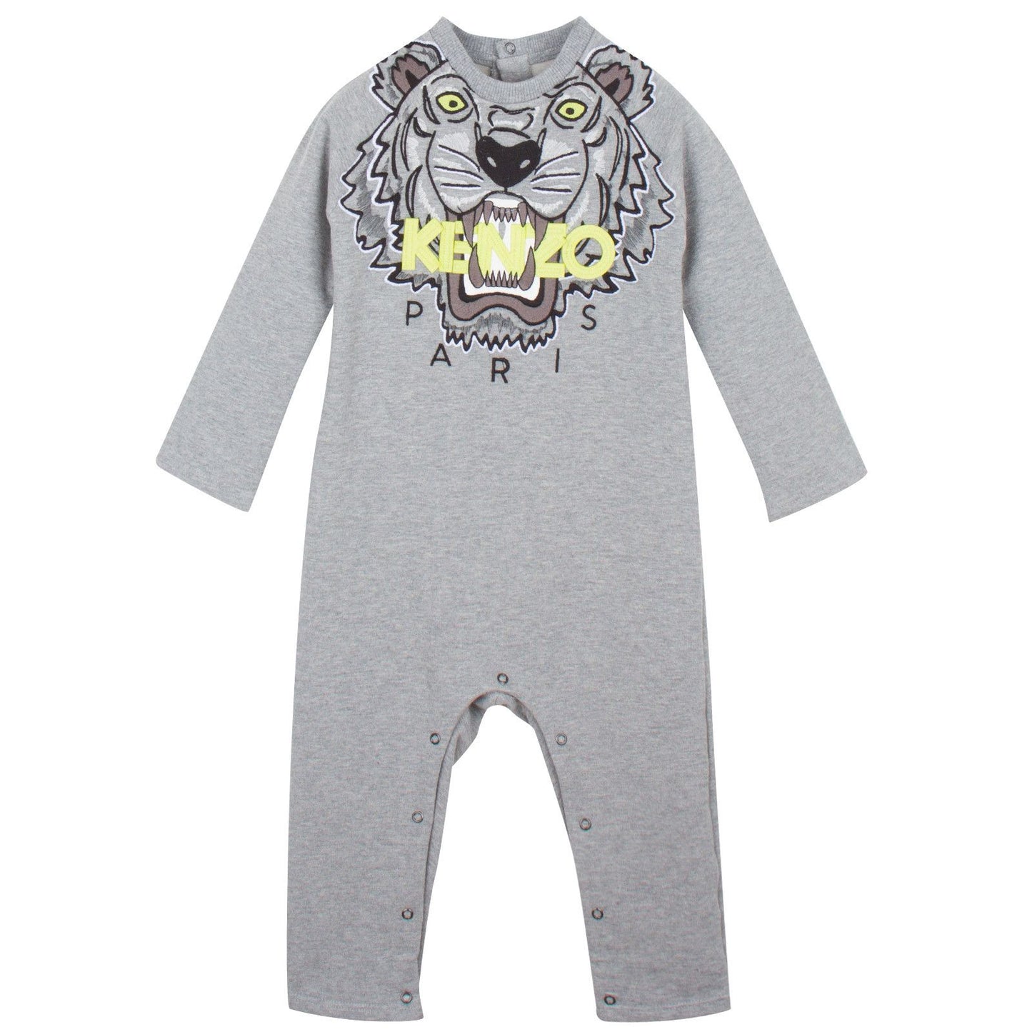 Baby Grey Tiger Embroidered Cotton Jersey  Babygrow