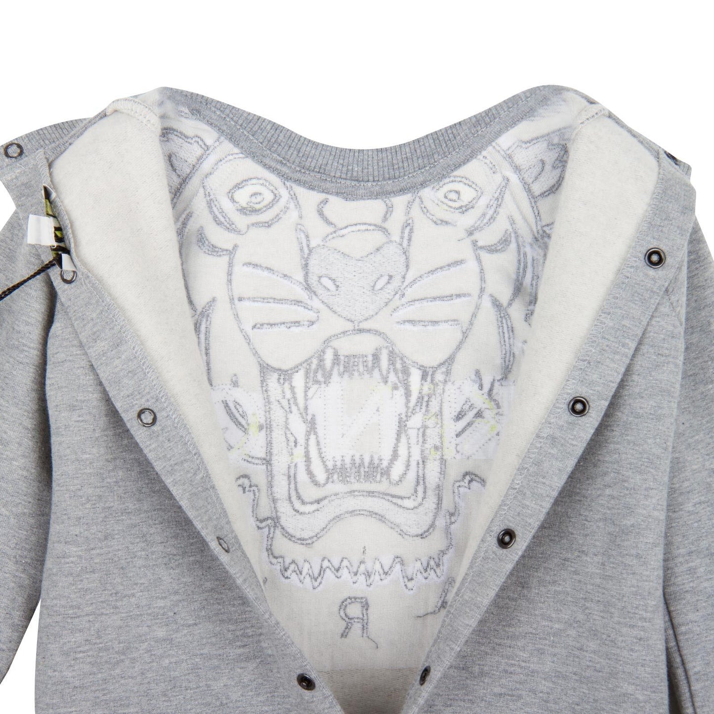 Baby Grey Tiger Embroidered Cotton Jersey  Babygrow