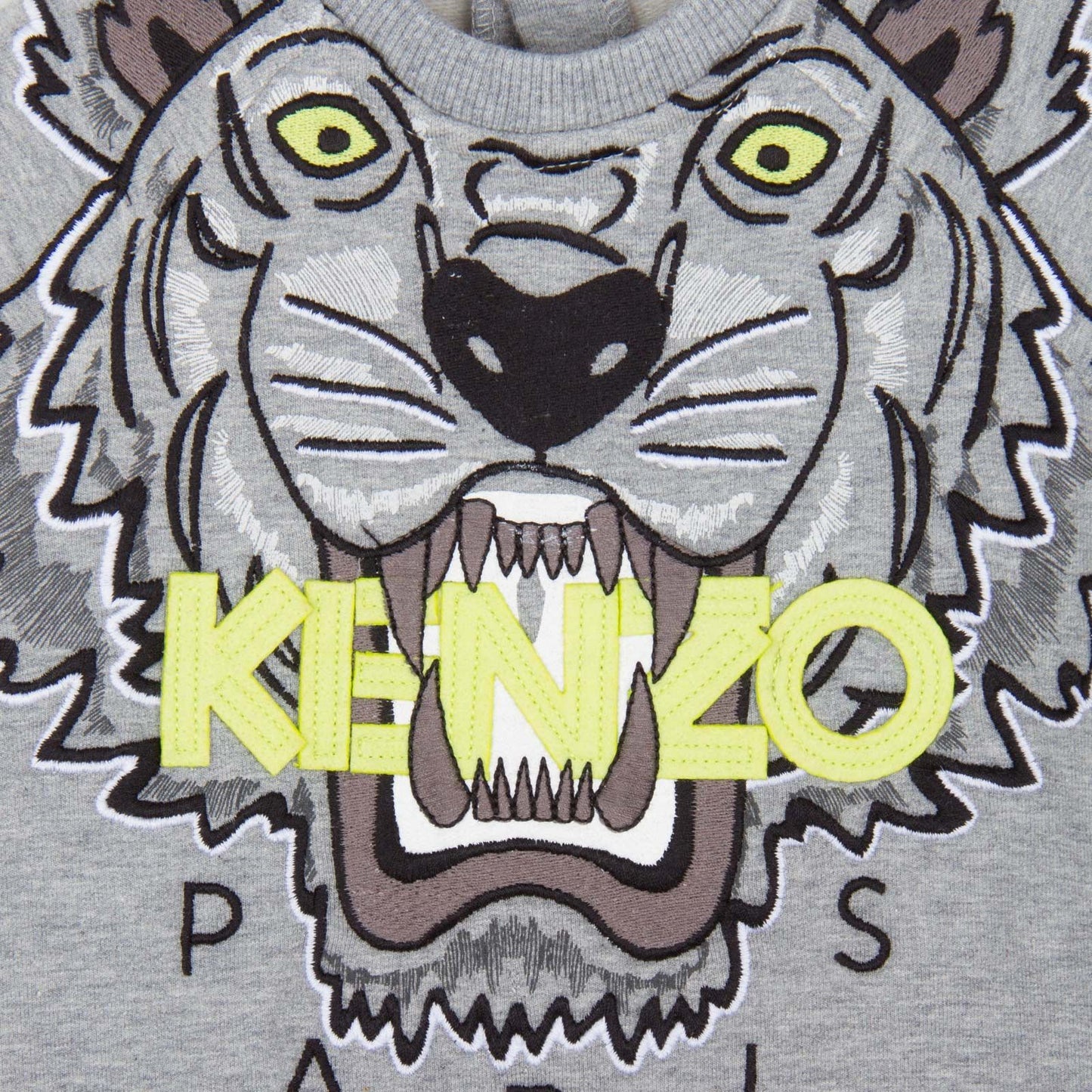 Baby Grey Tiger Embroidered Cotton Jersey  Babygrow