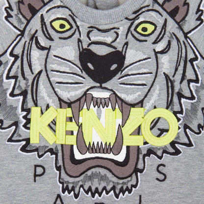 Baby Grey Tiger Embroidered Cotton Jersey  Babygrow