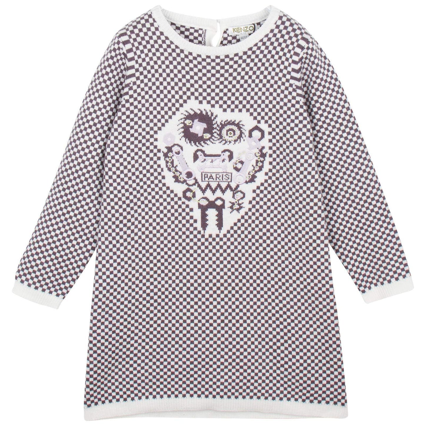Baby Girls Grey&White Monster Embroidered Kintted Sweater Dress