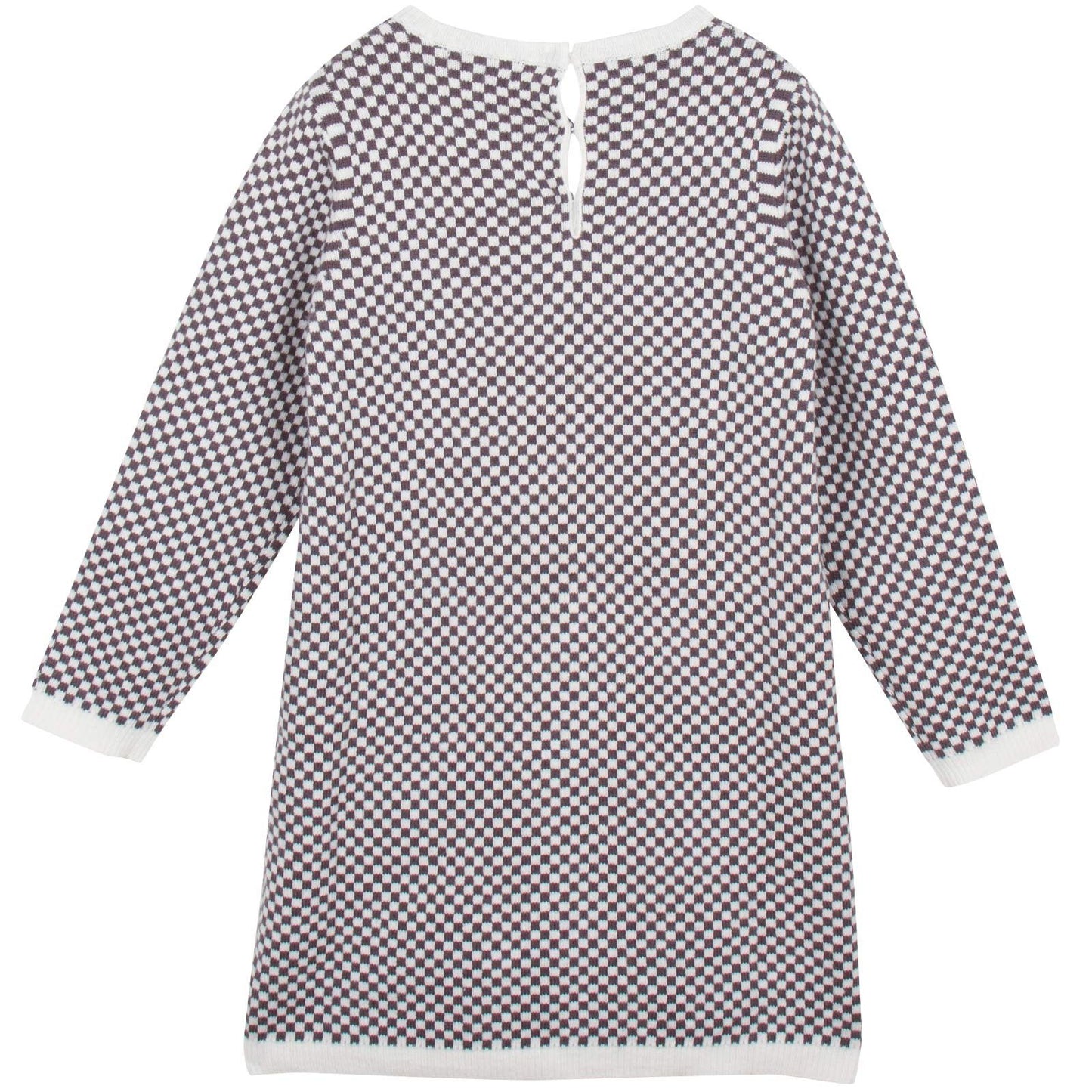 Baby Girls Grey&White Monster Embroidered Kintted Sweater Dress
