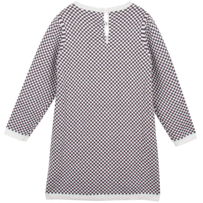 Baby Girls Grey&White Monster Embroidered Kintted Sweater Dress