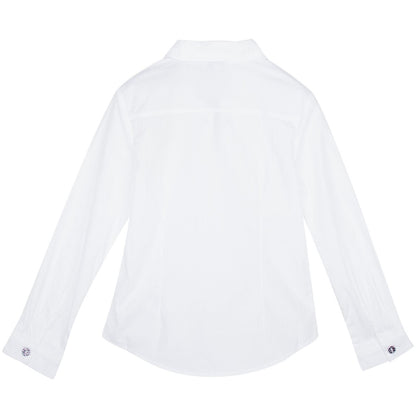 Girls White Cotton Blouse With Black&White Cube Print Buttons