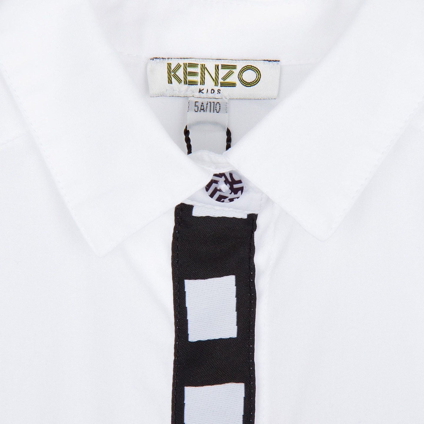 Girls White Cotton Blouse With Black&White Cube Print Buttons