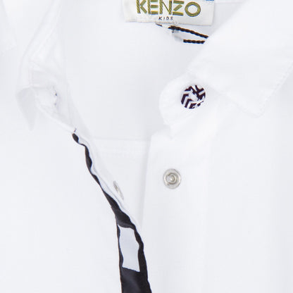 Girls White Cotton Blouse With Black&White Cube Print Buttons