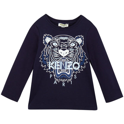 Girls Navy Blue Tiger Embroidered T-Shirt