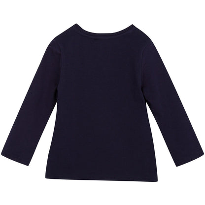 Girls Navy Blue Tiger Embroidered T-Shirt