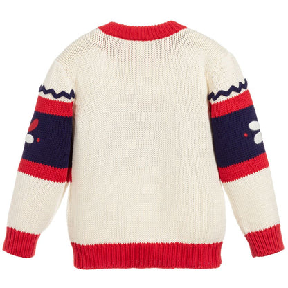 Girls Ivory & Red Cotton Sweater