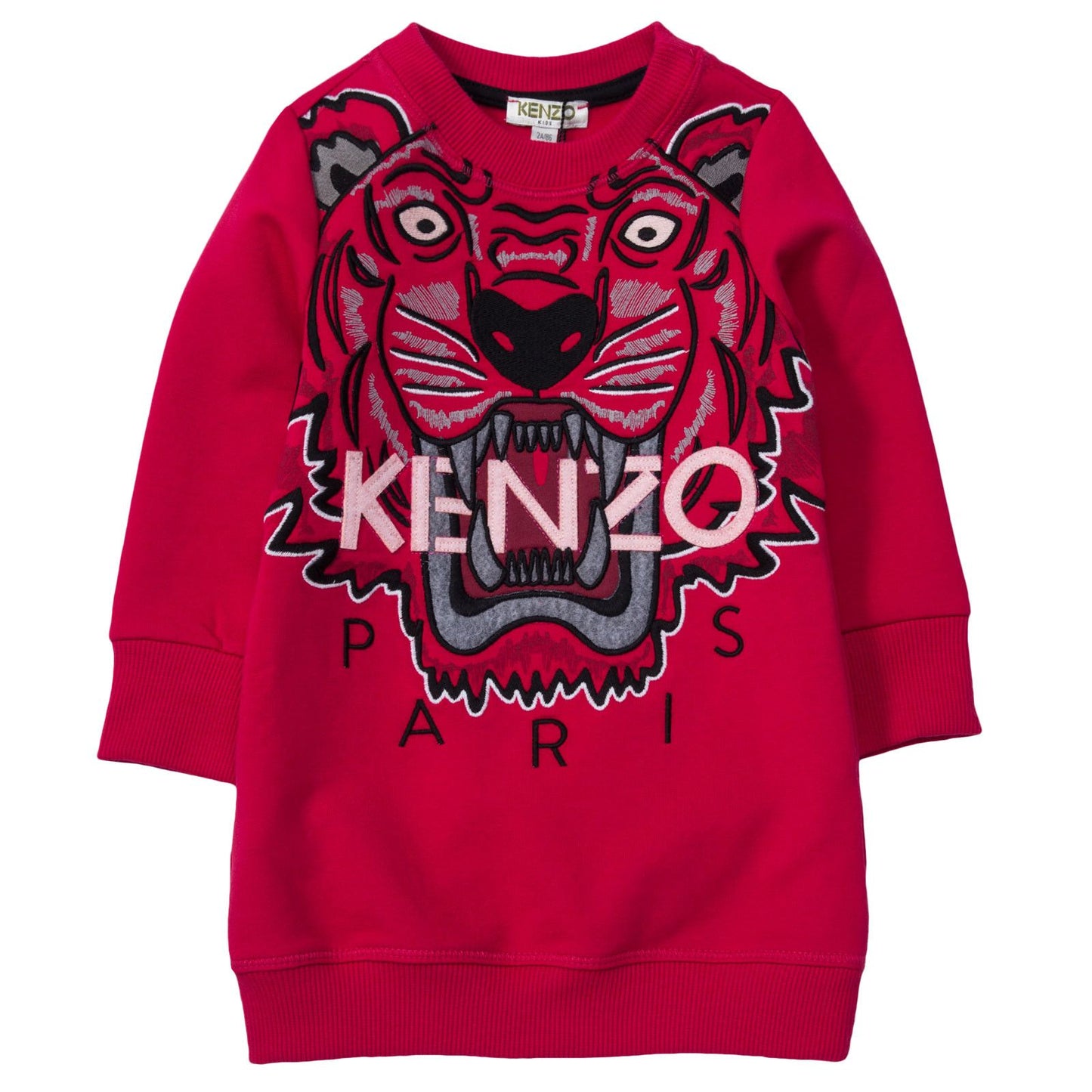 Girls Red Tiger Embroidered Jersey Sweatshirt Dress