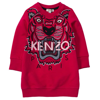 Girls Red Tiger Embroidered Jersey Sweatshirt Dress
