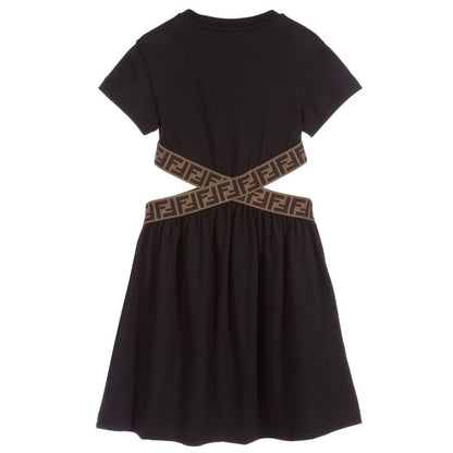 Girls Black FF Logo Cotton Dress