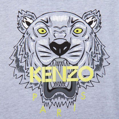 Boys Grey Tiger Embroidered Cotton Jersey T-Shirt
