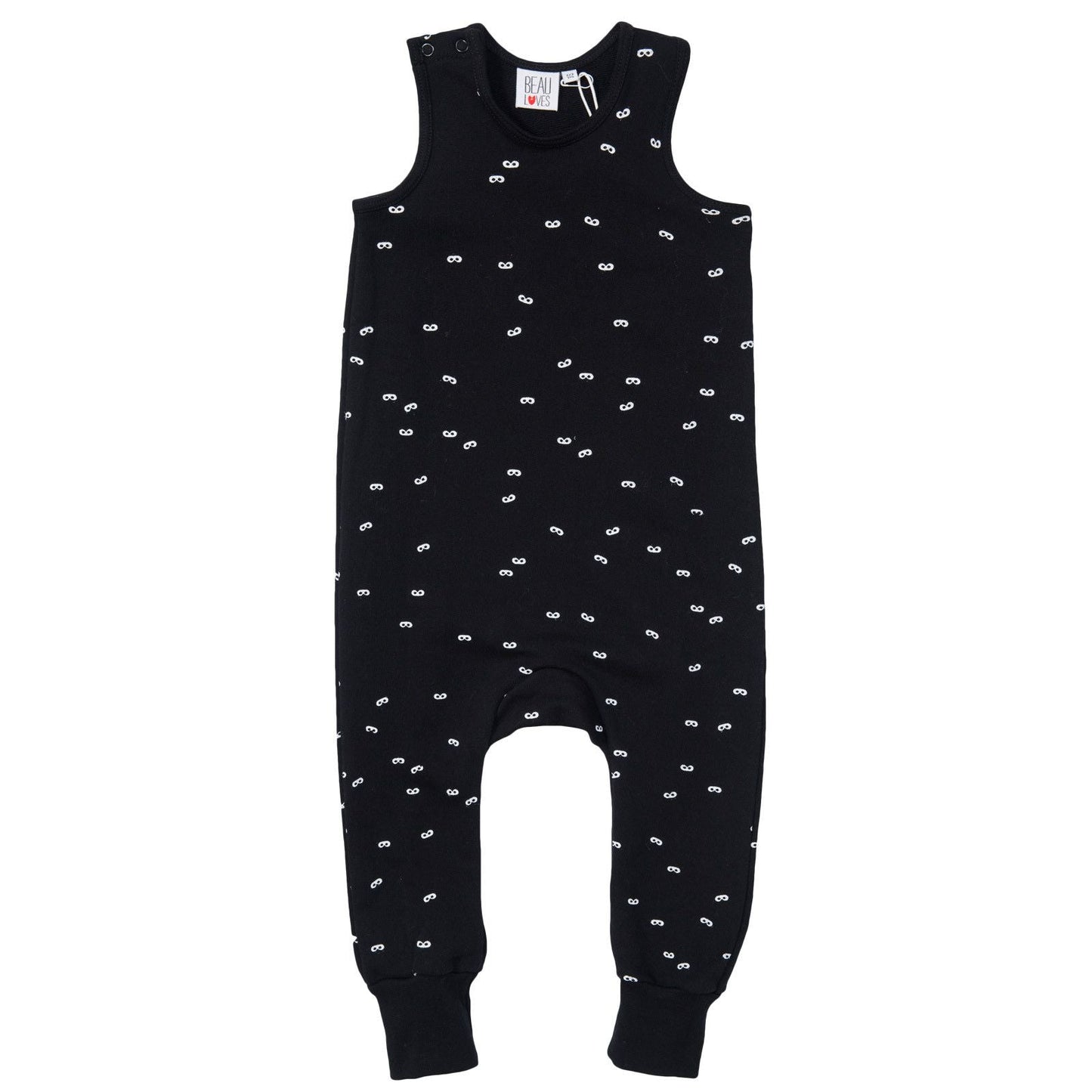 Boys&Girls Black Sleeveless Jumpsuit With White Mini Masks