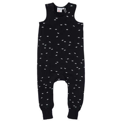 Boys&Girls Black Sleeveless Jumpsuit With White Mini Masks