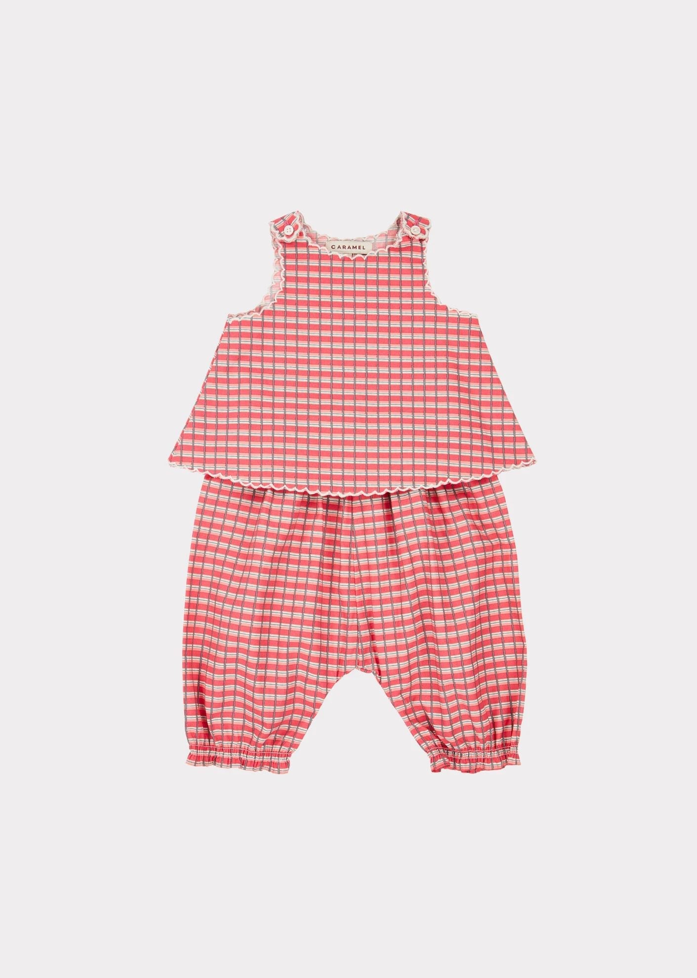女婴红色格子棉套装