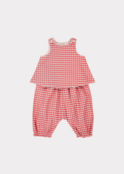 女婴红色格子棉套装