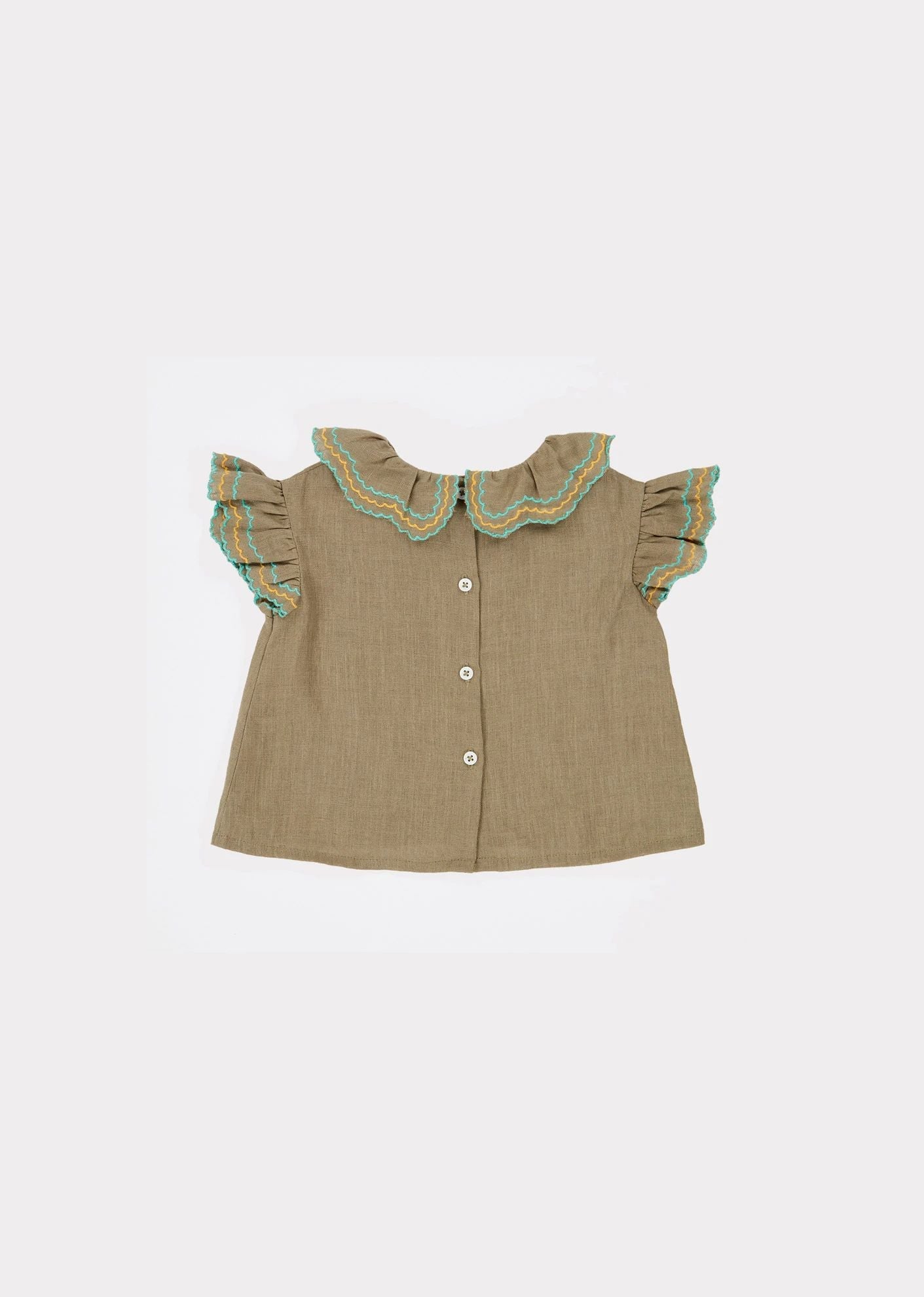 女婴深灰色褶边上衣