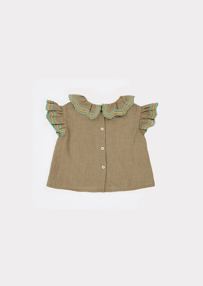 女婴深灰色褶边上衣