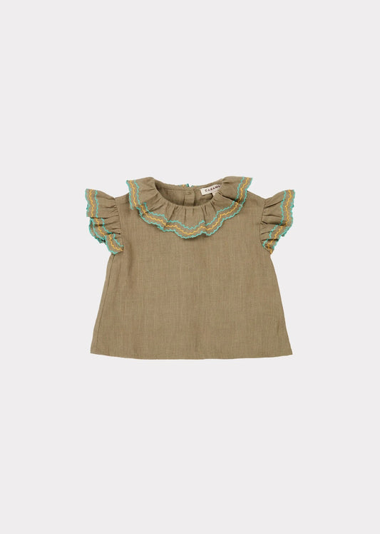 女婴深灰色褶边上衣