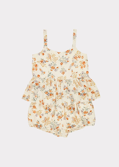 女童浅黄色花朵印花套装