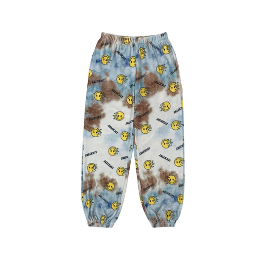 儿童蓝色笑脸丝绒长裤