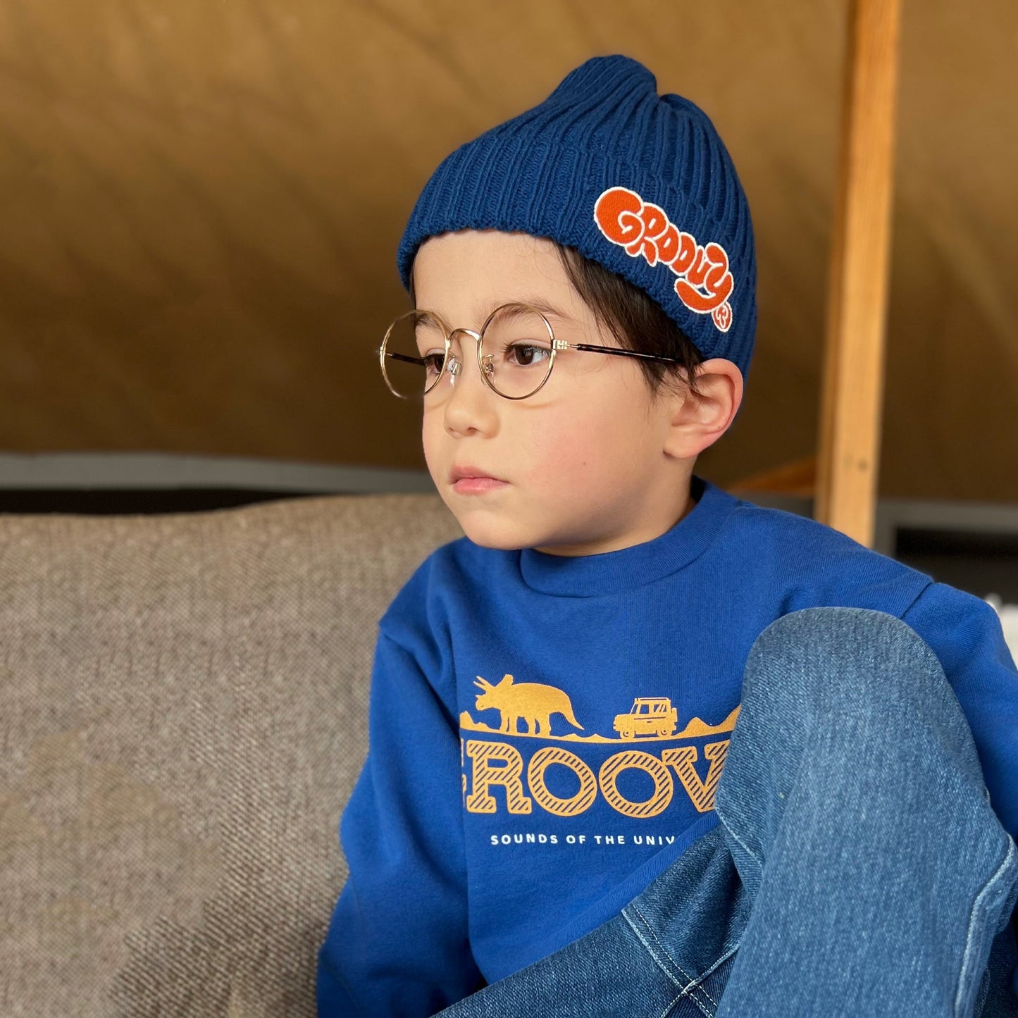 儿童蓝色Logo针织帽子