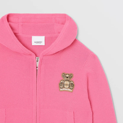 女童粉色连帽羊绒开衫