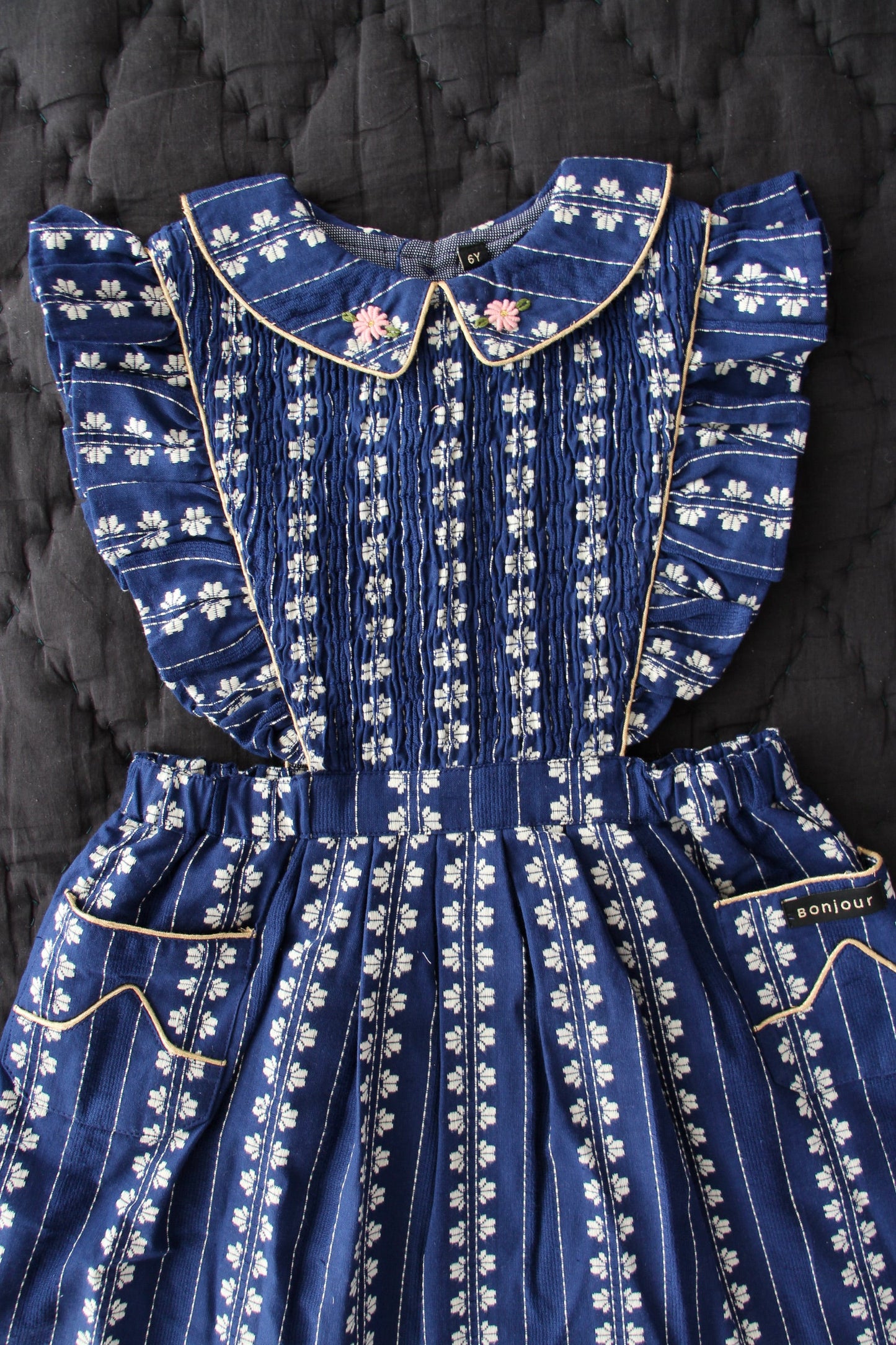 女童蓝色碎花棉连衣裙