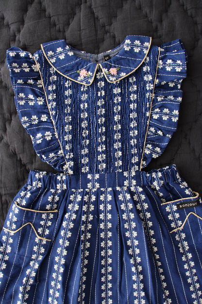 女童蓝色碎花棉连衣裙