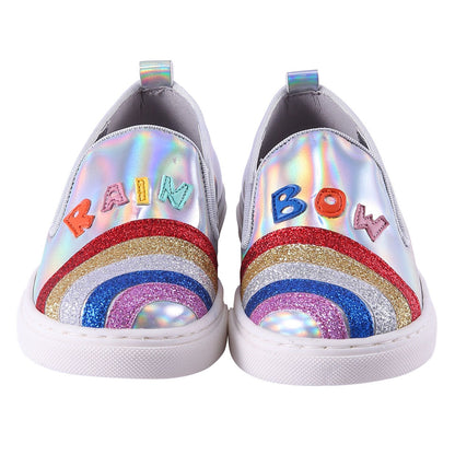 Girls Silver Shoes With Patch Rainbow Trims