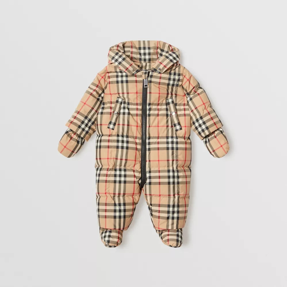Babys Beige Stripe Snowsuit