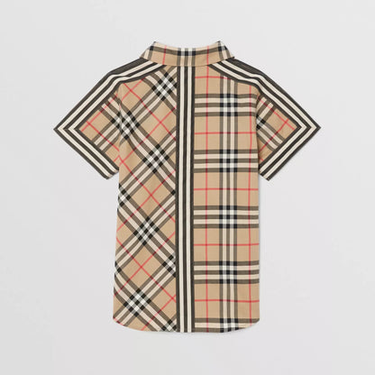 Boys Beige Stripe Cotton Shirt