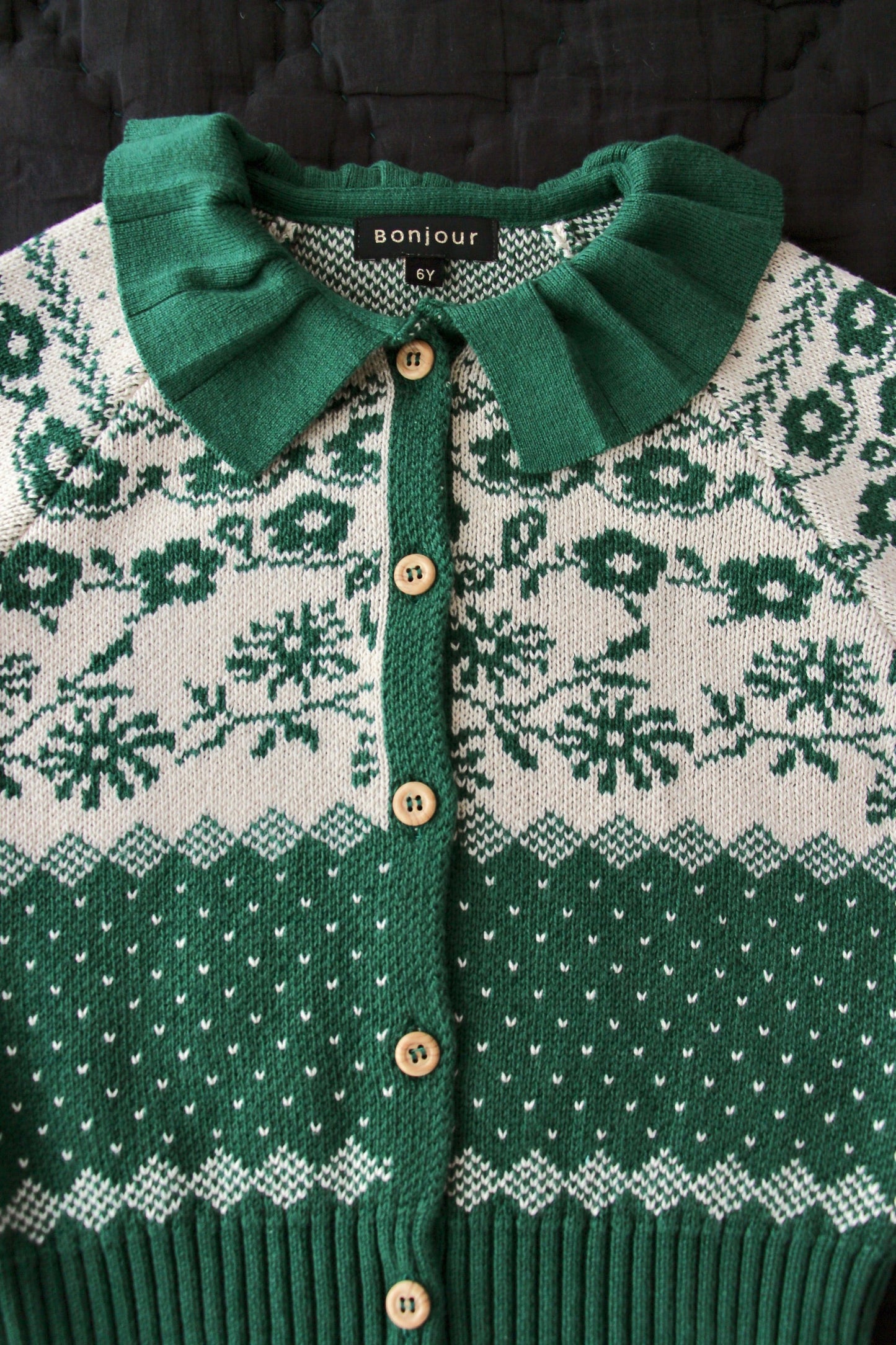 女童绿色花朵开衫