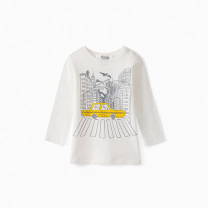 Baby Boys & Girls Off White Cotton T-Shirt