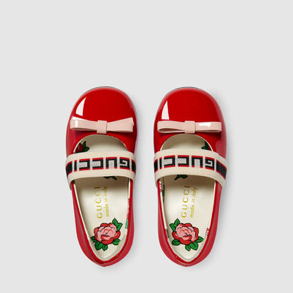 Girls Red Calf Skin Ballet Flats